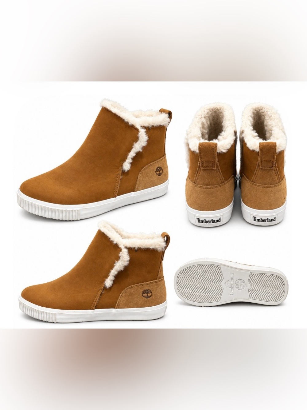 Timberland Women’s Tan Faux Fur Lined Slip-on ankle Boots Size 8